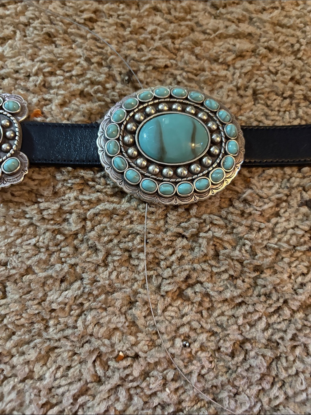 Turquoise Stone Western Belt with Silver-Tone Buckle - Picture 3 of 5